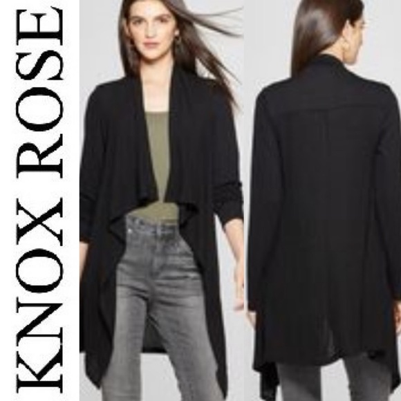 Knox Rose Sweaters - Knox Rose black waffle open sweater cardigan M
